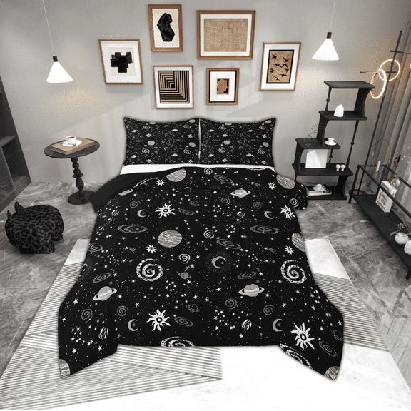Erosebridal Mystic Outer Space Comforter Sets Twin Size, Boho Nebula Star Moon Comforters & Duvets, Trippy Universe Cosmos Bedding Twin Comforter Set, Black White Bedroom Decorative, 2-Piece