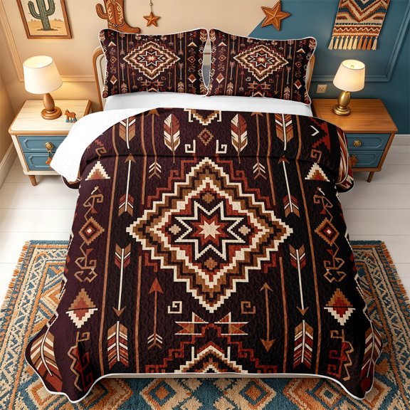 Erosebridal Star Feather Bed Spread Queen,Arrow Tribal Motif Queen Coverlet Set,3pcs,1 Quilt and 2 Pillowcases