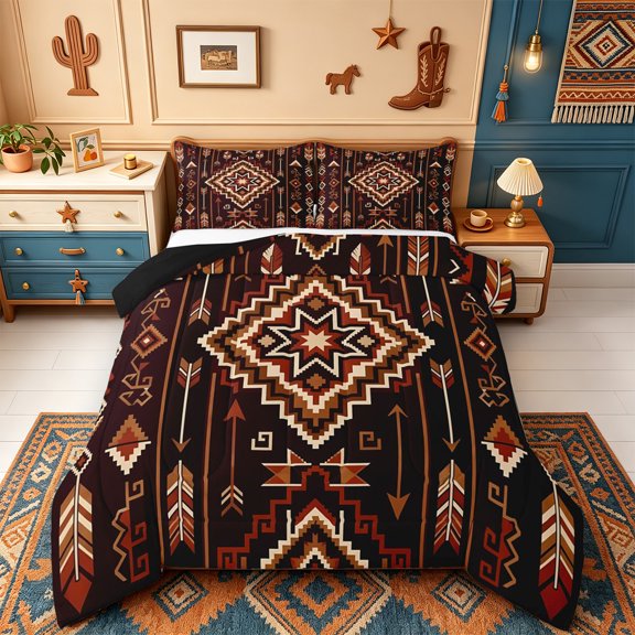 Erosebridal Star Feather Queen Comforter Set,Arrow Tribal Motif Comforter Sets Queen,3pcs,1 Comforter and 2 Pillowcases,Black Reversible