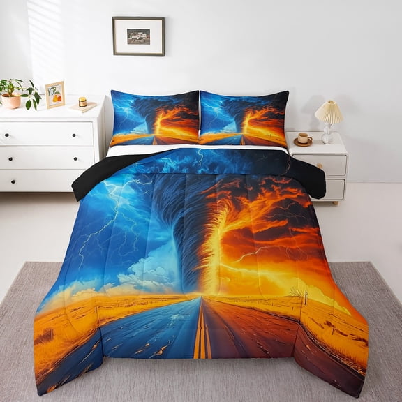 Erosebridal Natural Tornado Comforter Sets Full Size, Water Fire Lighting Comforters & Duvets, Lighting Disaster Decor,