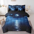 thumbnail image 1 of Erosebridal Nature Lake Ocean Bed in a Bag Queen size, Moon Galaxy Bed Set, Navy Blue, Reversible 7 Pieces, 1 of 5