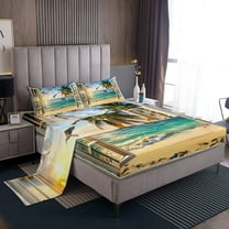 Erosebridal Nature Ocean Sheet Set Twin, Coastal Sea Beach Bedding Sets Twin Size, Sailboat Decor 3-Piece