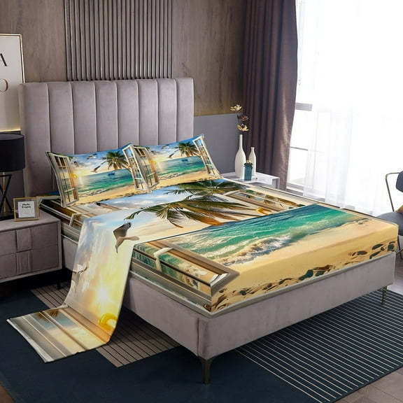 Erosebridal Nature Ocean Sheet Set Twin, Coastal Sea Beach Bedding Sets Twin Size, Sailboat Decor 3-Piece