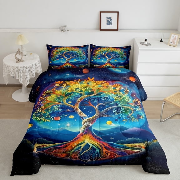 Erosebridal Nature Tree of Life Bedding Sets Full with Comforter, Boho Galaxy Comforter Sets Full Size, Planet Reversible Duvet Insert, Super Cozy Room Decorative, 3 Pieces