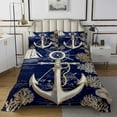 thumbnail image 1 of Erosebridal Nautical Anchor Coverlet Set King,Marine Rudder Bedding Set,Blue Golden,3-Piece, 1 of 5