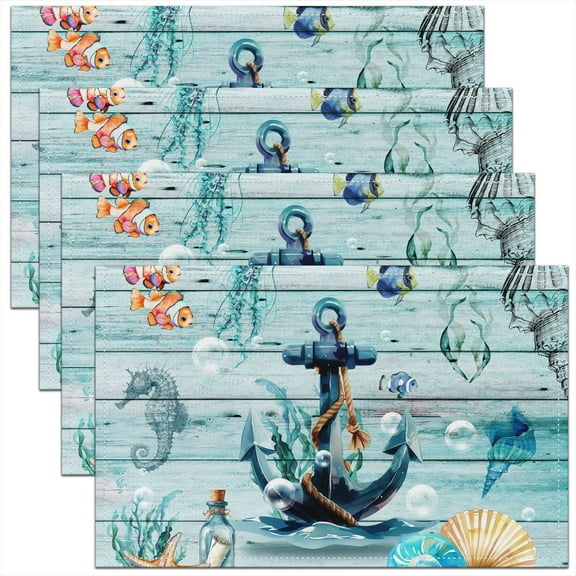 Erosebridal Nautical Anchor Place Mats Set of 4 for in Door Dinning, Coastal Beach Starfish Conch Table Place Mats for in Door Dining