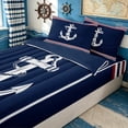 thumbnail image 1 of Erosebridal Nautical Anchor Zipper Twin Comforter Sets with Fitted Sheet and 2 Pillowcases for Boys Men, Striped Stripe Print Zipper Bedding Set, Navy Reversible, 4-Piece, 1 of 7