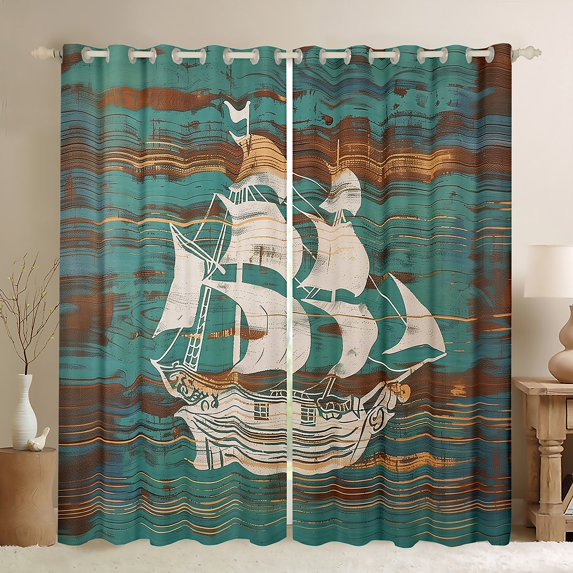 Erosebridal Nautical Boat Curtains Pack of 2 (52Wx63L),Vintage Cabin 30%-50% Blackout Curtains for Bedroom,Bedroom Decor