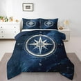 thumbnail image 1 of Erosebridal Nautical Compass Bedding Sets Queen with Comforter, Navy Blue Oil Painting Duvet Insert, Reversible 3pcs, 1 of 8