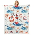 thumbnail image 1 of Erosebridal Nautical Sherpa Blanket, Anchor Compass Fuzzy Blanket Throw, Lighthouse Room Decor, 30x40, 1 of 6