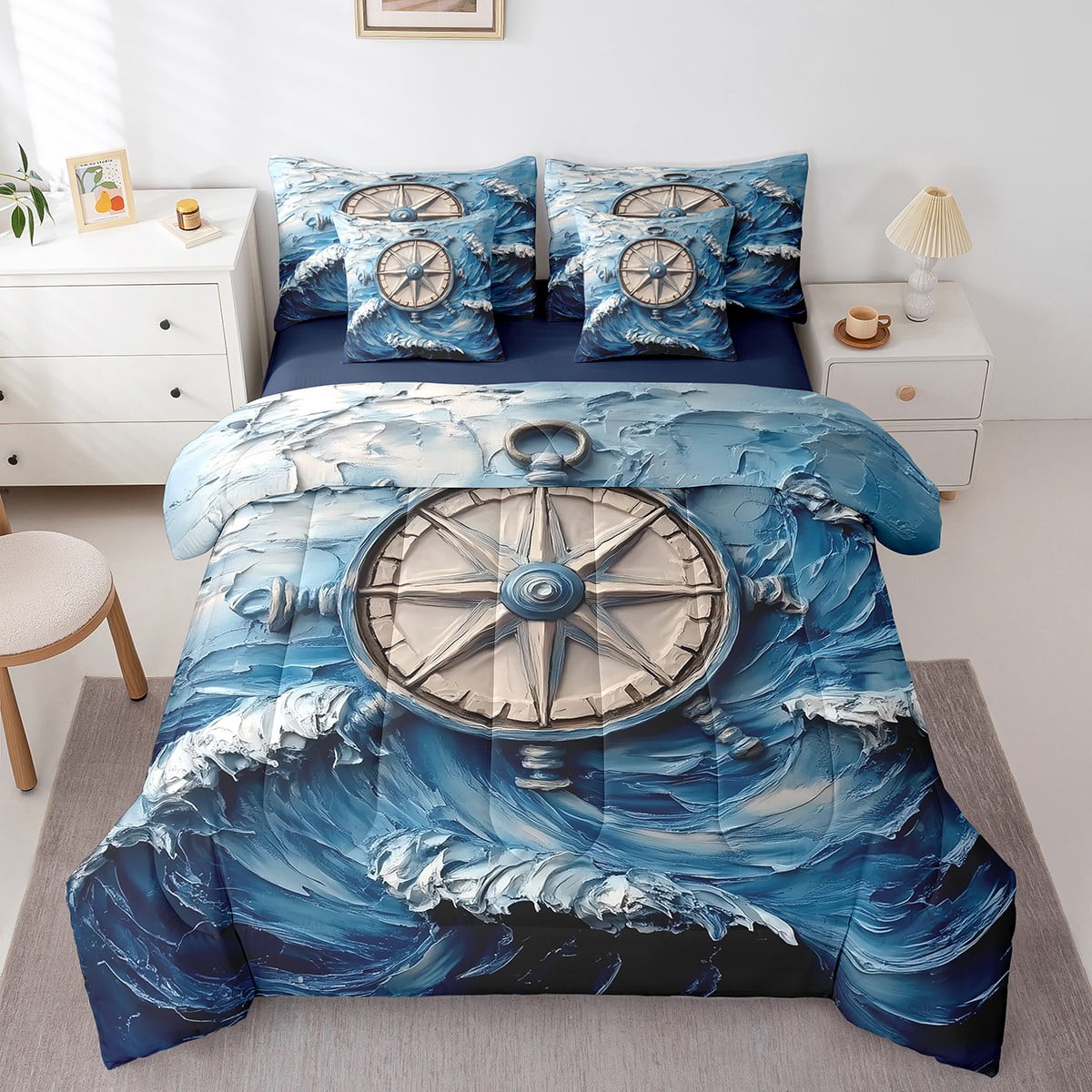 Erosebridal Blue Waves Comforter Set Twin Size - Ocean Theme Summer Bedding With Pillow Case - View #4