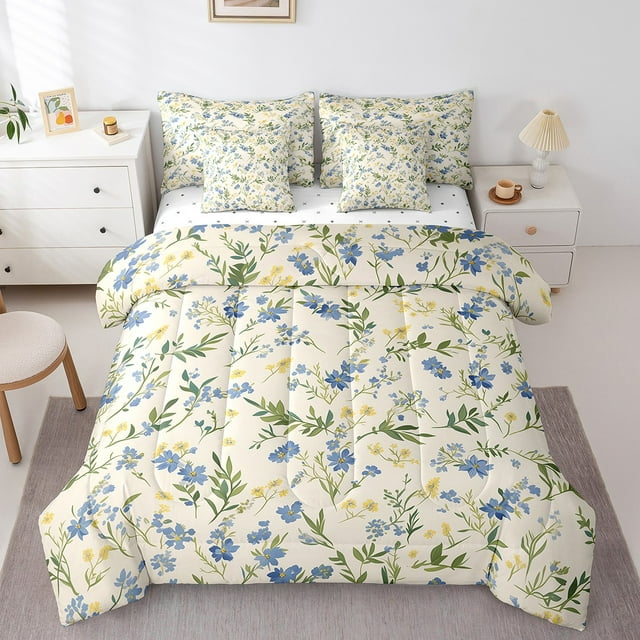 erosebridal-navy-blue-floral-bedding-twin-size-green-leaves-comforter