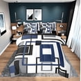 thumbnail image 1 of Erosebridal Navy Blue Square Comforter Set For Teen Queen Lack White Grey Geometric 7 Piece Bed In A Bag Geometry Striped Bedding Set Men,Abstract Line Grids Bed Set, 1 of 5