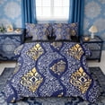 thumbnail image 1 of Erosebridal Navy Gold Paisley Twin Bedding Sets, Hippie Bohemian Bedding Comforter Set, Black Reversible 7pcs, 1 of 6