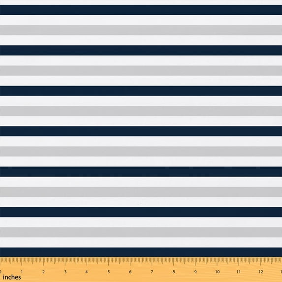 Erosebridal Navy Gray Horizontal Stripe Fabric by the Yard 5 Yards, White Wide Band Pattern Fabric for Sewing