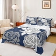 thumbnail image 1 of Erosebridal Navy Gray White Queen Sheet Sets, Romantic Rose Flower Bed Set for Girls, 4 Pieces, 1 Flat Sheet 1 Fitted Sheet and 2 Pillowcases, 1 of 5