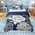 thumbnail image 1 of Erosebridal Navy Gray White Twin Bedding, Romantic Rose Flower Duvet Cover Set for Girls, Navy Reversible, 2pcs 1 Duvet Cover and 1 Pillowcase, No Comforter, 1 of 5
