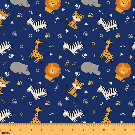Erosebridal Navy Jungle Animal Fabric by the Yard 1 Yard, Lion Tiger Zebra Home Decor Fabric by the Yard
