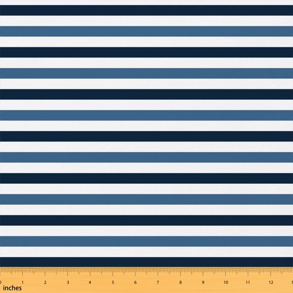 Erosebridal Navy Light Blue Horizontal Stripe Fabric by the Yard 1 Yard, White Wide Band Pattern Home Decor Fabric by the Yard