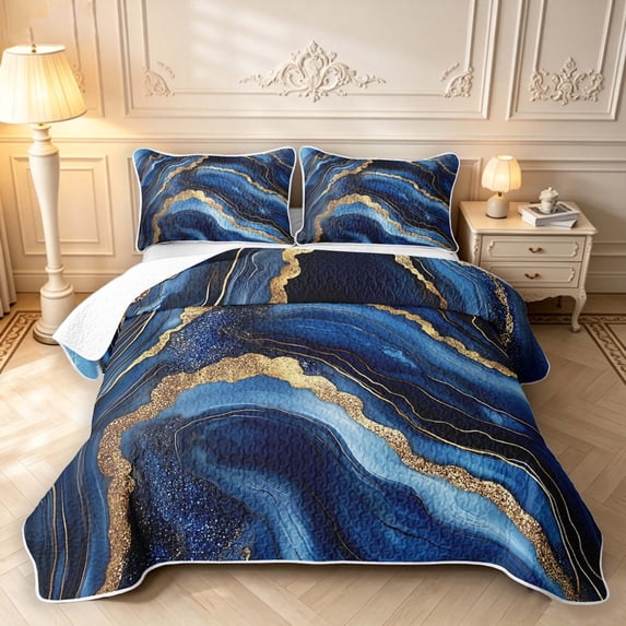 Erosebridal Navy Marble Swirl Gold Bed Spread Queen,Modern Blue ...