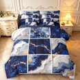 Lightning Crack Pattern Erosebridal Navy Marbling Gold Crack 7-Piece King Bedding,Modern Blue ...