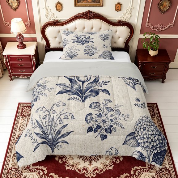 Erosebridal Navy Modern Art Twin Comforter Sets,Cream Boho Damask Bedding Set,2-Piece,1 Comforter and 1 Pillowcase,Light Gray Reversible