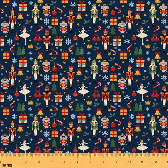 Erosebridal Navy Nutcracker Fabric by the Yard 1 Yard, Christmas Ballerina Tree Home Decor Fabric by the Yard