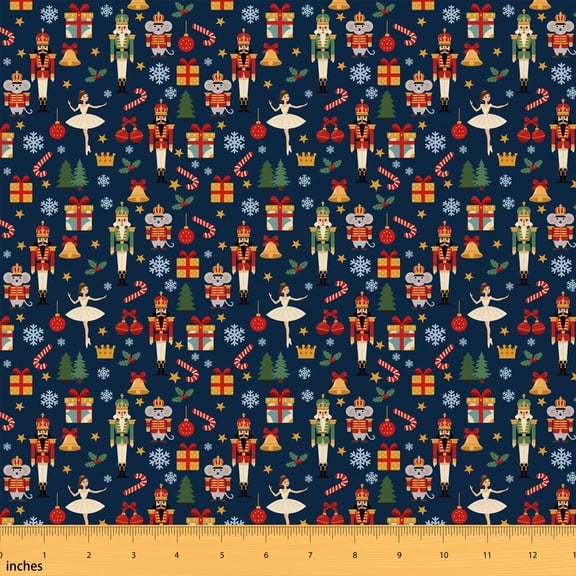 Erosebridal Navy Nutcracker Fabric by the Yard 2 Yards, Christmas Ballerina Tree Sewing Fabric