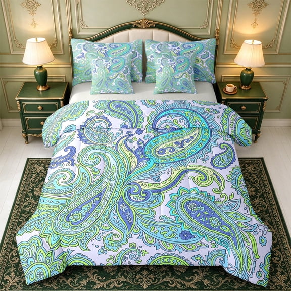 Erosebridal Navy Paisley 7-Piece Twin Bedding,Abstract Design Bedding Comforter Set,Light Gray Reversible
