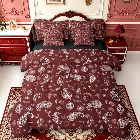 Erosebridal Navy Paisley Bandana 7-Piece King Bedding,White Western Scarf King Bed in a Bag,Black Reversible