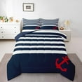 thumbnail image 1 of Erosebridal Navy White Stripe Bedding Comforter Set, Nautical Anchor Down Comforter, Breathable Bedding Sets with Comforter Room Decoration, 2 Pieces, 1 of 8