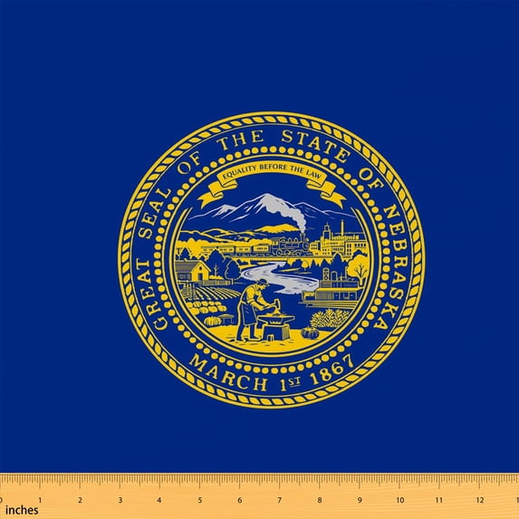Erosebridal Nebraska State Seal Fabric by the Yard 3 Yards, Blacksmith Train Mountain River Room Decor Fabric by the Yard