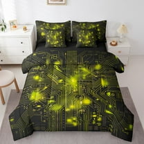 Erosebridal Neon Circuit Bedding Twin Size, 3D Print Art Bed in a Bag Twin size, Geometric Decor, Reversible 7 Pieces