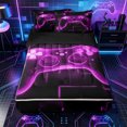 thumbnail image 1 of Erosebridal Neon Game Controller Pattern Zipper Full Size Comforter Sets with Fitted Sheet and 2 Pillowcases,Cube Block Print Zipper Bedding Set,Purple Black,Black Reversible, 1 of 6