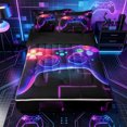 thumbnail image 1 of Erosebridal Neon Game Controller Pattern Zipper Queen Comforter Set with Fitted Sheet and 2 Pillowcases,Cube Block Print Zipper Bedding Set,Purple Pink Blue,Black Reversible, 1 of 5