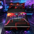 thumbnail image 1 of Erosebridal Neon Game Controller Pattern Zipper Twin Comforter Sets with Fitted Sheet and 2 Pillowcases,Cube Block Print Zipper Bedding Set,Red Crimson,Black Reversible, 1 of 6