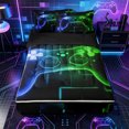 thumbnail image 1 of Erosebridal Neon Game Controller Pattern Zipper Twin Comforter Sets with Fitted Sheet and 2 Pillowcases,Cube Block Print Zipper Bedding Set,Royal Blue Green,Black Reversible, 1 of 6