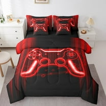 Erosebridal Neon Gamepad Bed in a Bag Twin Size,Geometry Honeycomb Bed Set,Red Black Bedding Twin Size For Boys,Super Cozy Room Decoration Reversible,7 Pieces