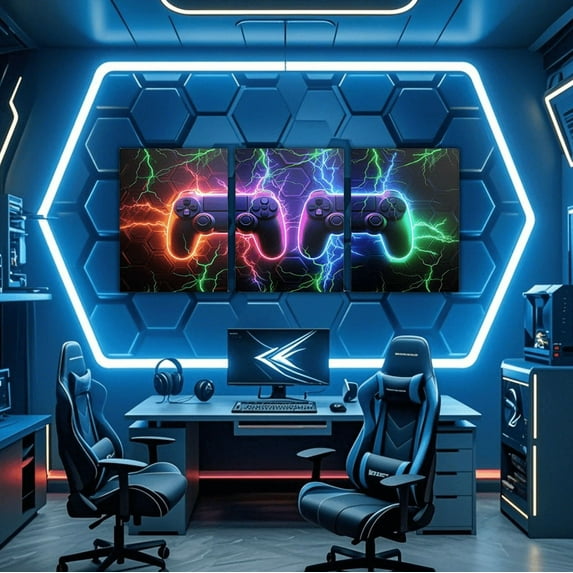 Erosebridal Neon Gamepad Paintings Wall Decor Bedroom , Green Geometric Line Wall Hanging Decor Kitchen