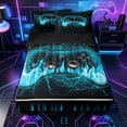 thumbnail image 1 of Erosebridal Neon Gaming Pattern Zipper Twin Comforter Sets with Fitted Sheet and 2 Pillowcases,Game Controller Print Zipper Bedding Set,Cyan Black,Black Reversible, 1 of 6