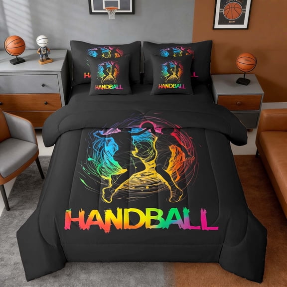 Erosebridal Neon Handball Art Twin Bedding Sets, Sport Bedding Comforter Set for Boys and Girls, Black Reversible 7pcs