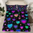thumbnail image 1 of Erosebridal Neon Hearts Full Fitted Sheet Rainbow Love Heart Sheets , Psychedelic Galaxy Bed Sheets Gradient Glowing Stars Bed Cover, Black Girly Bed Set Lightweight (Deep Pocket), 1 of 5