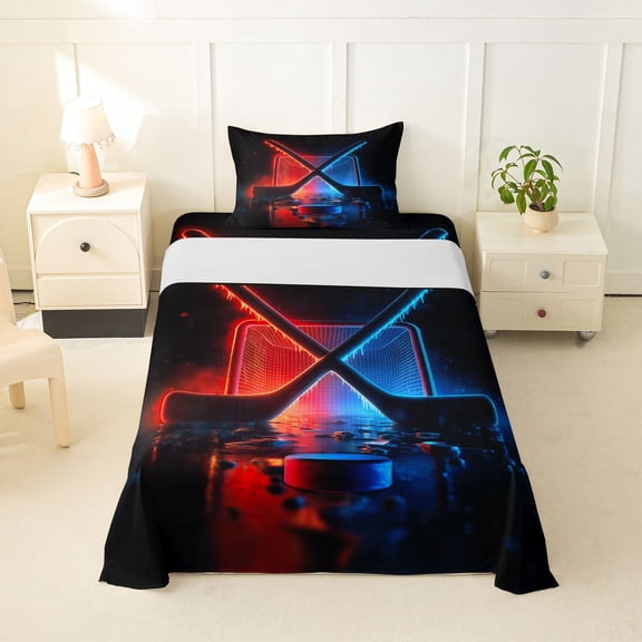 Erosebridal Neon Hockey Twin Sheet Sets, Red Blue Icy Bedding for Men and Women, 3 Pieces