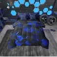 thumbnail image 1 of Erosebridal Neon Honeycomb Bedding Sets Twin Size, Blue Geometric Comforter Sets with Sheets, Abstract Stripe Reversible Bedding Twin Size, Breathable Room Decorative, 7pcs, 1 of 6
