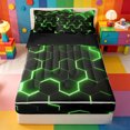 thumbnail image 1 of Erosebridal Neon Honeycomb Strip Zipper Full Size Comforter Sets with Fitted Sheet and 2 Pillowcases,Bright Green Black Zipper Bedding Set For Boys,Black Reversible,4pcs, 1 of 7