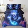 thumbnail image 1 of Erosebridal Neon Jellyfish Bedding Queen Size, Navy Ocean Bedding Sets Queen Size, Colorful Coral Decor, Reversible 7pcs, 1 of 5