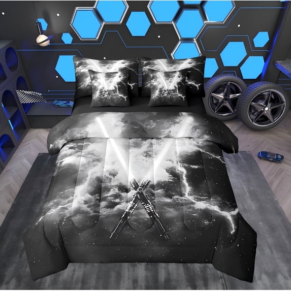 Erosebridal Neon Lightning Bedding Twin Comforter Set, Grey Lightning Down Comforter,, Reversible 7 Pieces