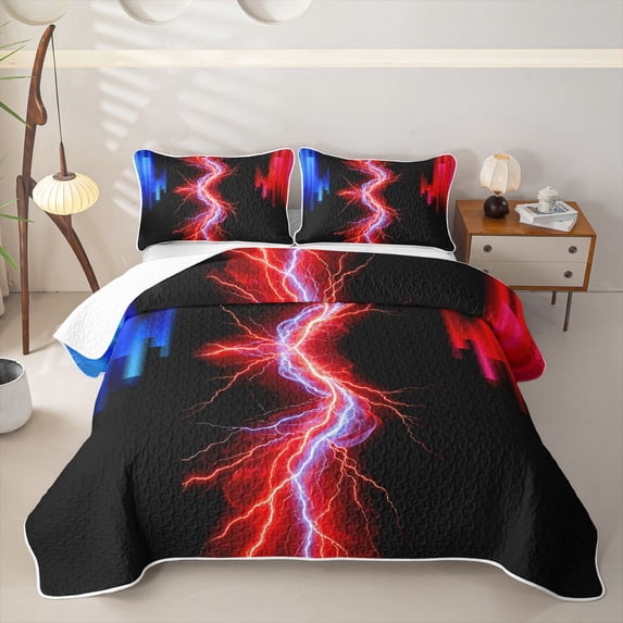 Erosebridal Neon Nature Lightning Twin Quilt Set for Boys Men, Red Blue Glowing Lines Twin Coverlet Set, 2 Pieces
