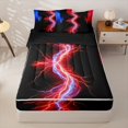 thumbnail image 1 of Erosebridal Neon Nature Lightning Zipper Twin Comforter Sets with Fitted Sheet and 2 Pillowcases for Boys Men, Red Blue Glowing Lines Zipper Bedding Set, Black Reversible, 4 Pieces, 1 of 5