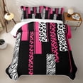 thumbnail image 1 of Erosebridal Neon Pink Animal Stripe Twin Quilt Set,Leopard Zebra Patchwork Lines Twin Coverlet Set For Girls,2pcs, 1 of 7